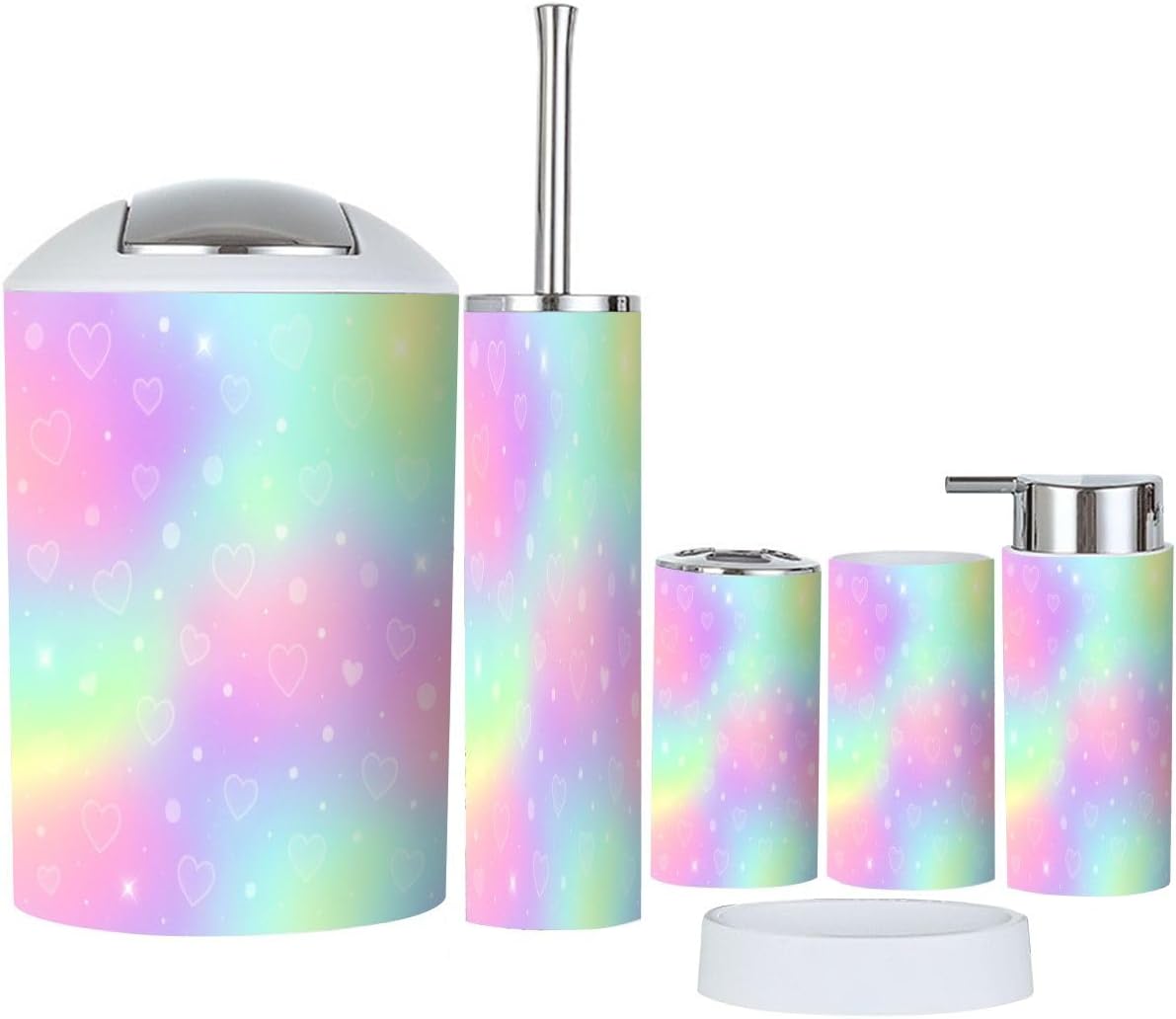 Boho Rainbow Holographic Bathroom Accessory Set 6 Piece