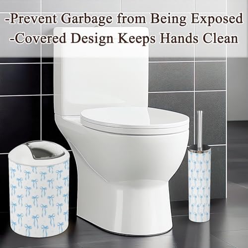 Coquette 6-Piece Bathroom Accessories Set with Blue Ribbon Bow Design