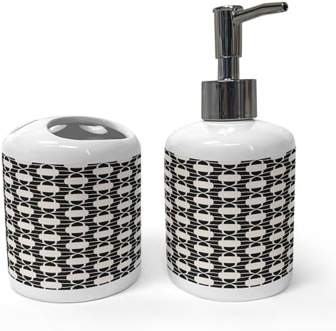 Ambesonne Ceramic Soap Toothbrush Holder Set 2 Pcs Charcoal Grey White