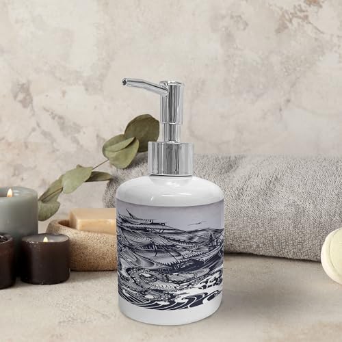Ambesonne Nautical Soap Dispenser Toothbrush Holder Set Indigo Purple Blue