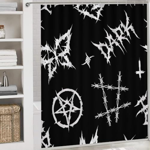 Kuizee 4-Piece Shower Curtain Set with Rugs Grunge Gothic Doodle Style