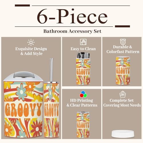 6 Piece Retro Rainbow Bathroom Accessories Set
