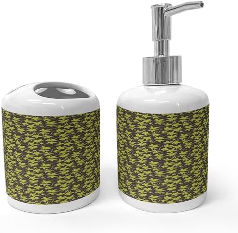 Ambesonne Floral Soap Dispenser Toothbrush Holder Set Ceramic Antique Design