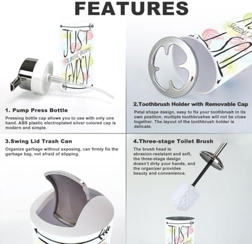 JBNJANKDAV 6 Pcs Bathroom Accessories Set with Ethnic Feathers Design