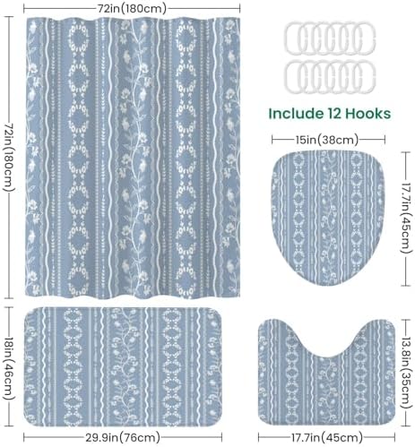 4 Pieces Shower Curtain Set with Rugs