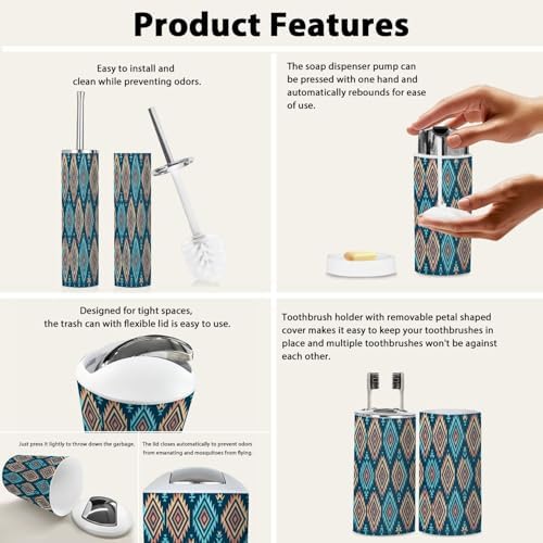Boho Bathroom Accessory Set 6 Piece Modern Design