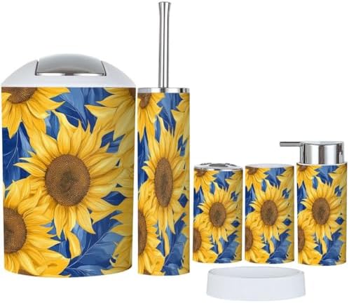 Bathroom Accessories Set 6 Pcs with Sunflowers Pattern