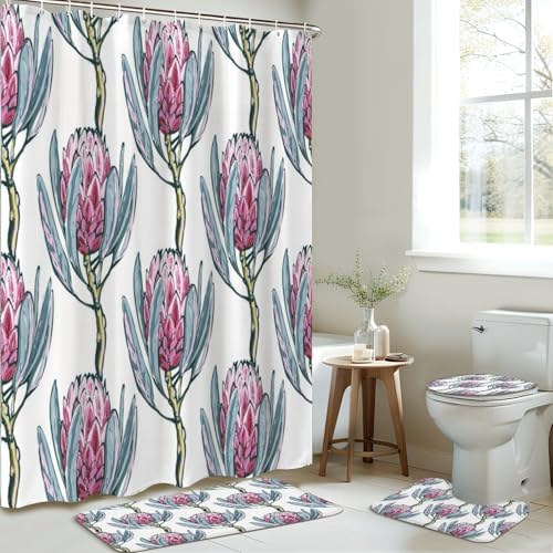 4 Piece Shower Curtain Set with Rugs and Accessories 1