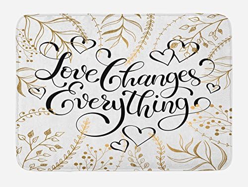 Ambesonne Romantic Bath Mat with Heart Shapes and Inspirational Words 1