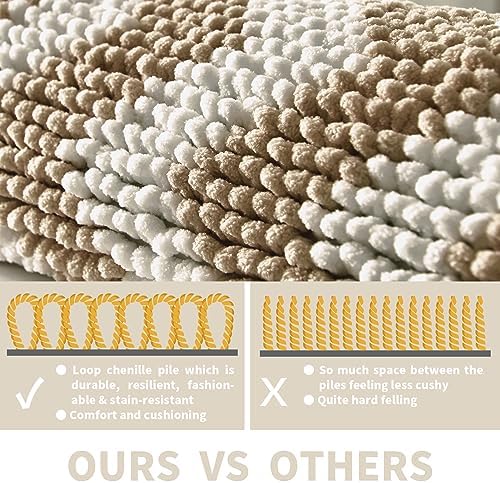 CozeCube Chenille Bath Rug 48x24 Plush Non-Slip Microfiber Chevron Mat - Beige
