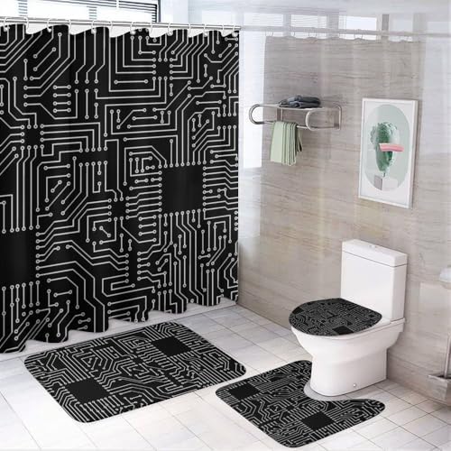 Kuizee 4-Piece Shower Curtain Set with Rugs