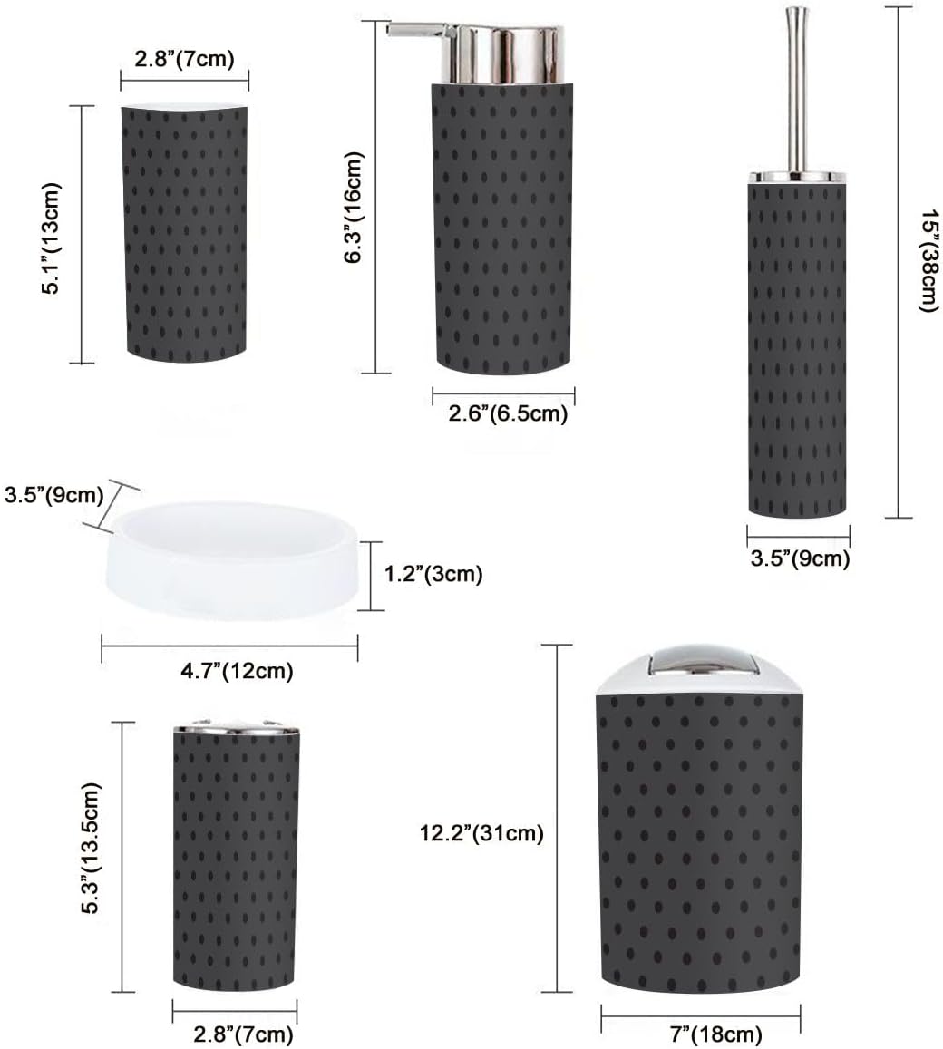 Modern Bathroom Accessories Set 6 Pcs Black White