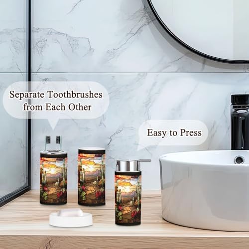 6 Piece Boho Bathroom Decor Set with Cacti Design