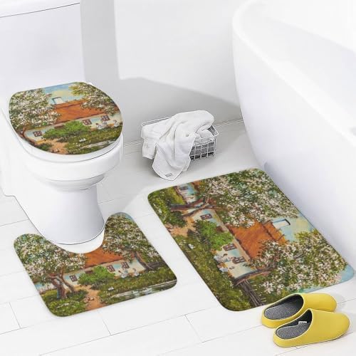 Kuizee 4-Piece Rural Landscape Shower Curtain Set