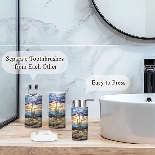 6 Piece Bathroom Accessories Set with Desert Landscape Cactus Design