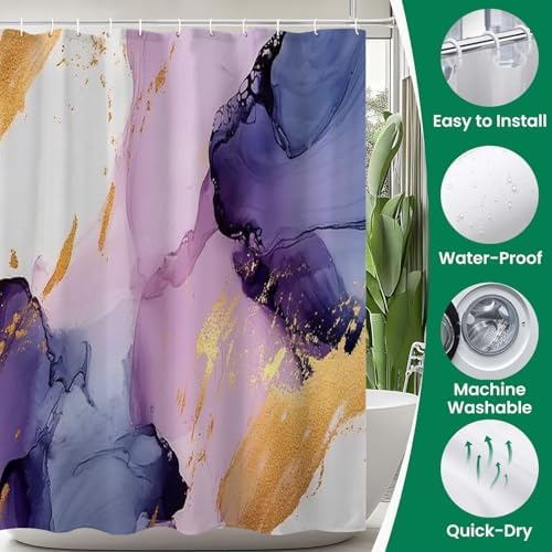 4 Piece Shower Curtain Set with Rugs and Toilet Lid Cover Mat