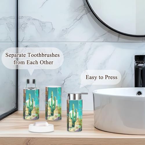 6-Piece Boho Bathroom Accessories Set with Cactus Design