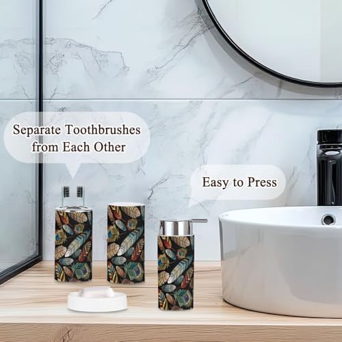 Bathroom Accessories Set 6pcs Tropical Feathers Design