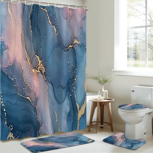 JCOOKLOFTS 4 Pieces Shower Curtain Set with Rugs
