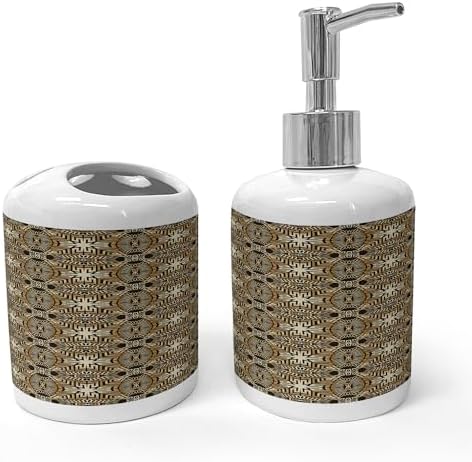 Ambesonne Cinnamon Color Soap Dispenser Toothbrush Holder Set