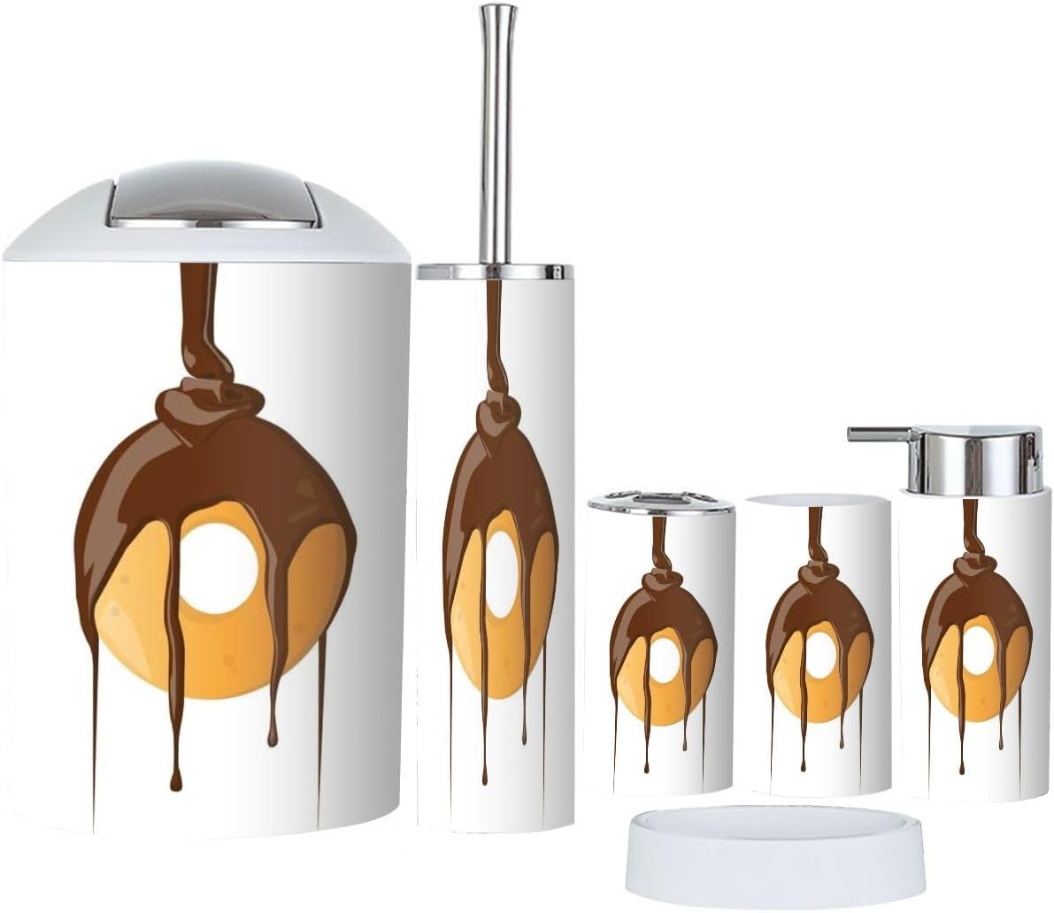 6 Pcs Cartoon Donut Dripping Chocolate Bathroom Accessories Set