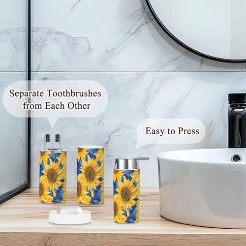Bathroom Accessories Set 6 Pcs with Sunflowers Pattern