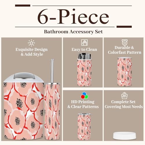 6 Piece Bathroom Accessories Set with Floral Design