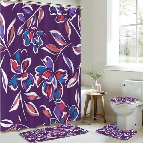 JCOOKLOFTS 4 Piece Summer Floral Shower Curtain Set