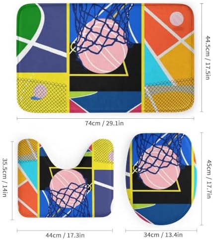 Kuizee 4-Piece Basketball Court Shower Curtain Set with Rugs