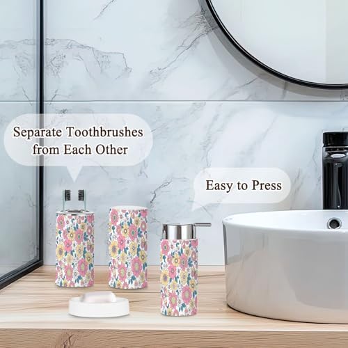 6 Piece Retro Floral Bathroom Accessories Set