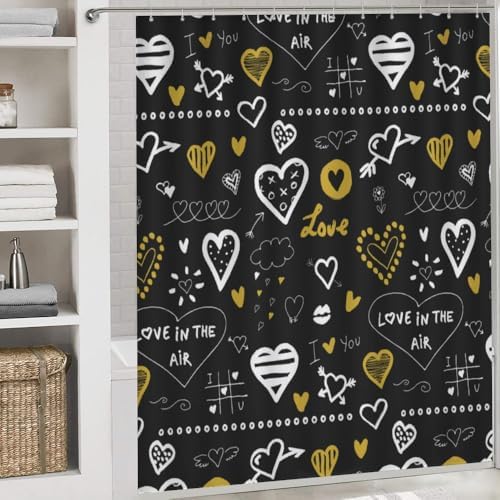 Kuizee 4-Piece Shower Curtain Set with Doodles and Rugs