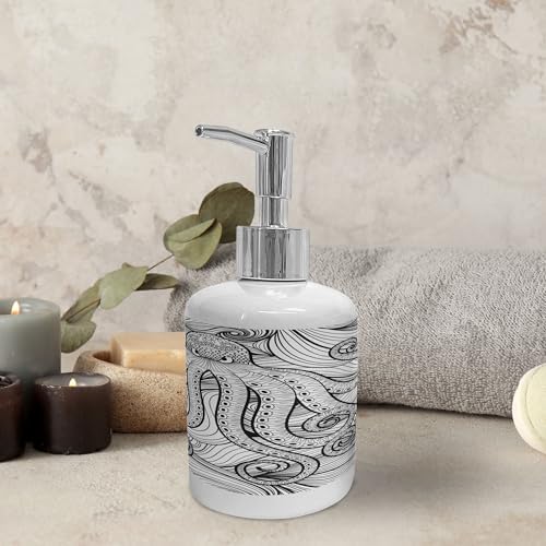 Ambesonne Octopus Soap Dispenser Toothbrush Holder Set Black White 1