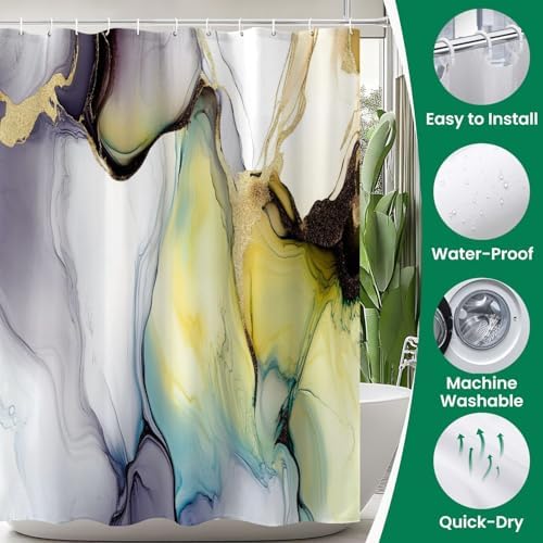 4 Piece Shower Curtain Set with Rugs Mats and HD Pattern