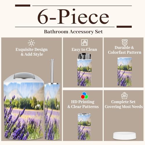 6 Piece Lavender Field Bathroom Accessories Set 1