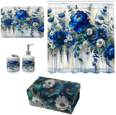 Ambesonne Blue Bathroom Decor Set 4 Pcs