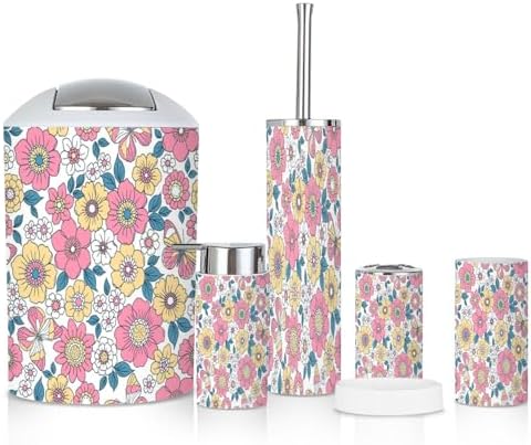6 Piece Retro Floral Bathroom Accessories Set