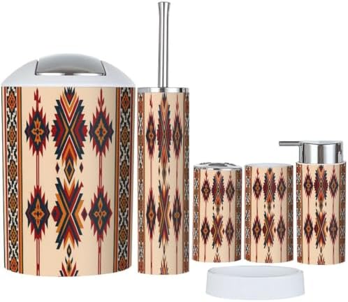 Boho Navajo Tribal Bathroom Accessory Set 6 Piece