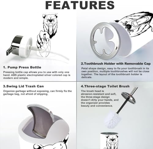Angry Bear Bathroom Accessories Set 6 Pcs