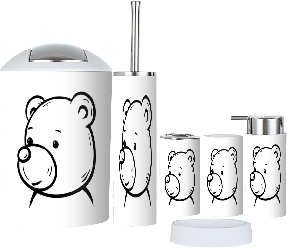 Bathroom Accessories Set 6 Pcs Teddy Bear Decor 1