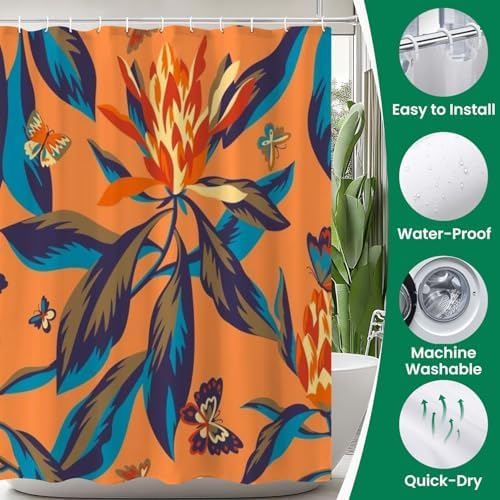 JCOOKLOFTS 4-Piece Shower Curtain Set with Rugs and Toilet Lid Cover