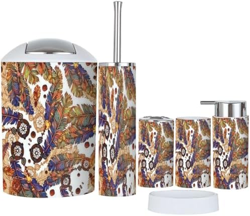 6 Piece Bathroom Accessories Set with Trash Can 1
