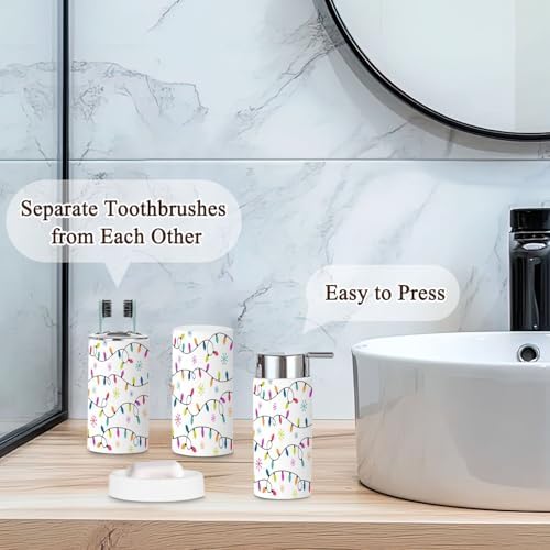 6 Piece Bathroom Accessories Set with Christmas Light Snowflakes Design