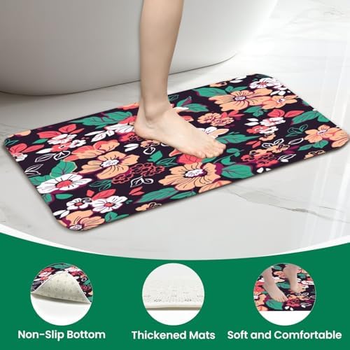 4 Piece Shower Curtain Set with Rugs Mats and Floral Pattern