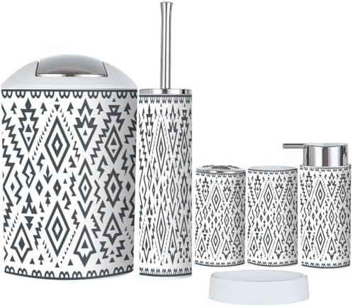 TRANQDEHOM 6 Piece Boho Tribal Bathroom Accessories Set