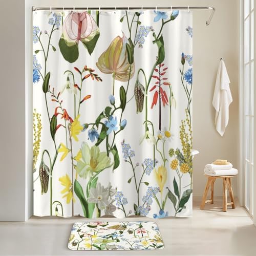 4 Piece Shower Curtain Set with Rugs Mats and Non-Slip Design 1