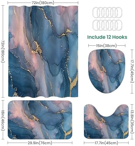 JCOOKLOFTS 4 Pieces Shower Curtain Set with Rugs