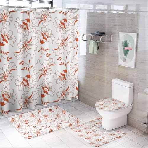 Kuizee 4-Piece Shower Curtain Set with Rugs and Hooks