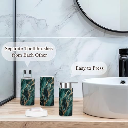 6 Piece Bathroom Accessories Set Green Gold Marble Look 1