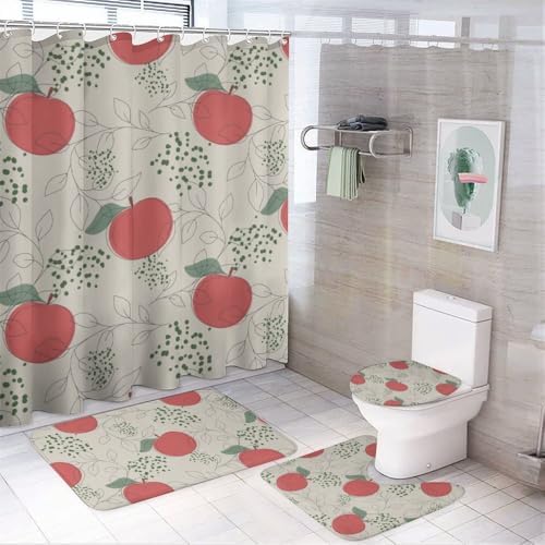 Kuizee 4-Piece Bathroom Set with Non-Slip Mats and Shower Curtain