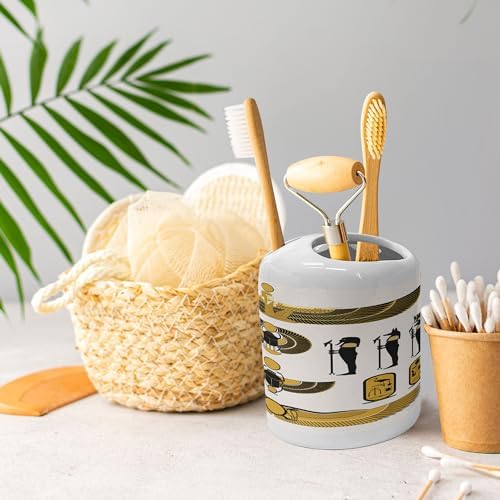 Ambesonne Egyptian Print Soap Toothbrush Holder Set 2 Pcs Yellow Black